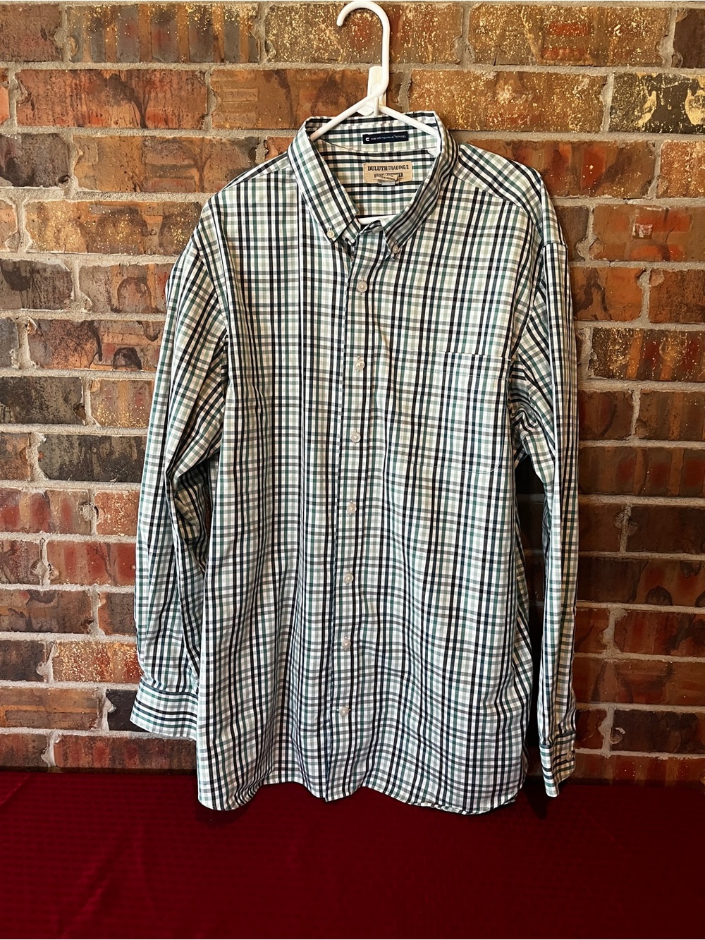Duluth Trading Co Shirt Wrinkle Fighter Men's XL Tall Blue Green Plaid Shirt